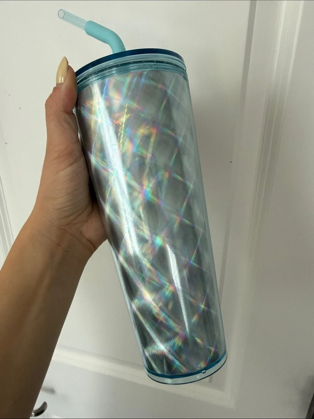 Starbucks Iridescent Aqua Blue Holographic Tumbler with Straw - holographic